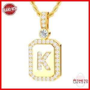 24K Gold Filled Initial Necklace with CZ Diamonds, Rope Chain